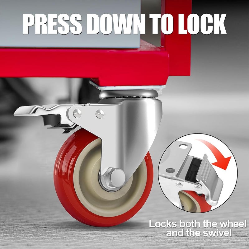 FOCBUGU 4 Inch Heavy Duty Swivel Caster Wheels with Brake, Set of 4, Industrial Locking Rolling Plate Casters Wheels for Furniture, Cart, Table and Workbench, Easily Load 2200lbs - Image 5